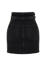 Black Accessory Detailed Mini Regular Waist Denim Skirt Twoss24et00013