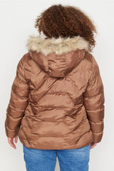 Brown Hooded Fur Detailed Coat Tbbaw23aw00007