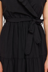 Black Belted A Cut Double Neck Midi Woven Dress Twoss24el00914