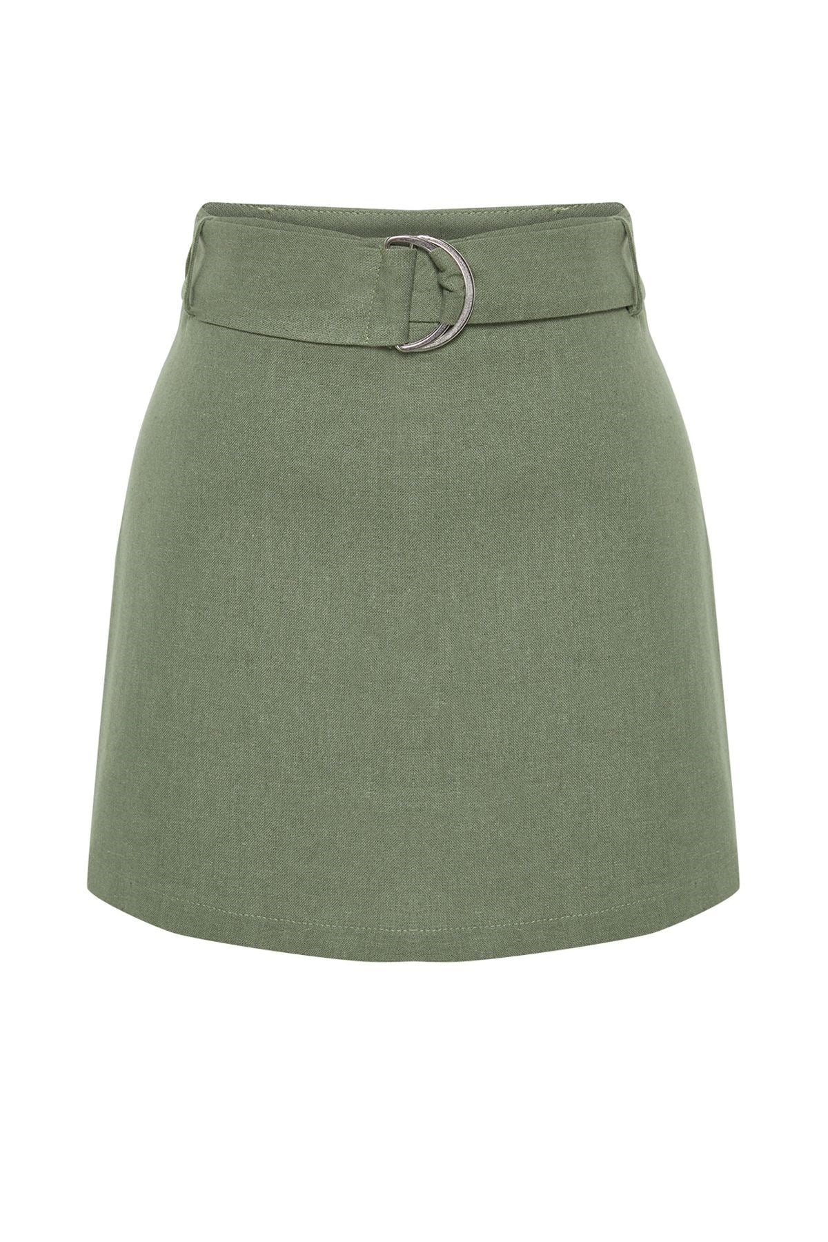 Khaki Belted Woven Shorts Skirt Twoss24sr00135