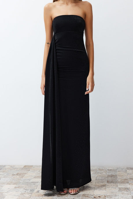 Black Glitter Knitted Long Night Evening Dress Tprss24ae00093