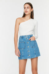 Blue Stitching Detailed Denim Skirt Twoss22et00050