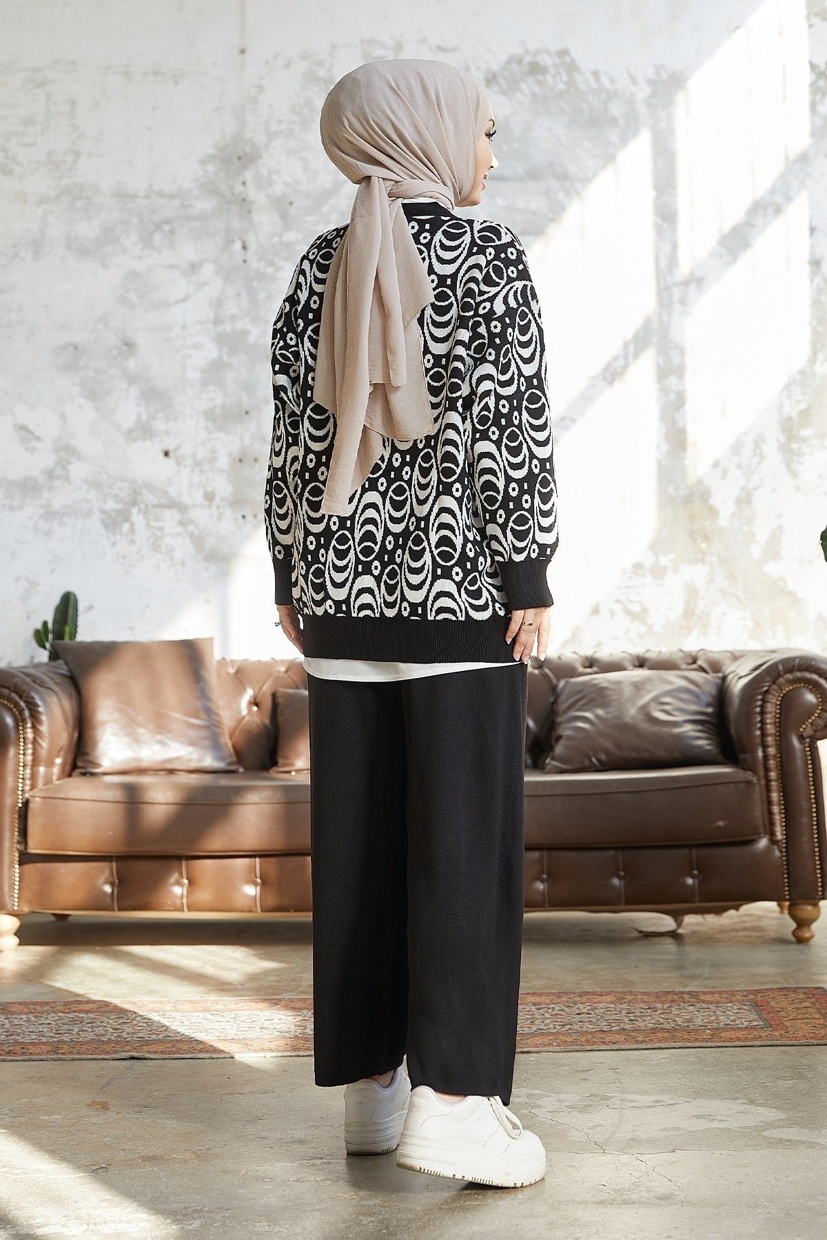 Amira Patterned Knitwear Duo Set - Black Ms00mb48748