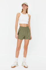 Khaki Waist Pocket Detailed Parachute Fabric Sport Shorts Thmss24sr00003