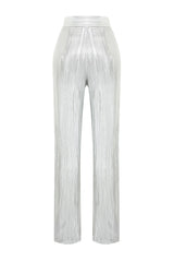 Silver Loose Leg Pleated Pants Tprss24pl00006