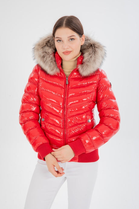 Women's Short Removable Fur Hooded Padded Water Repellent Inflatable Coat 8637 Gfx8637