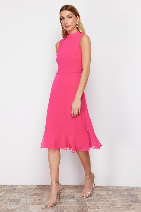 Fuchsia A Cut Skirt Frilled Midi Woven Dress Twoss24el00719