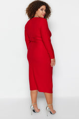 Red Body Sitting Midi Woven Dress Tbbaw24ah00080