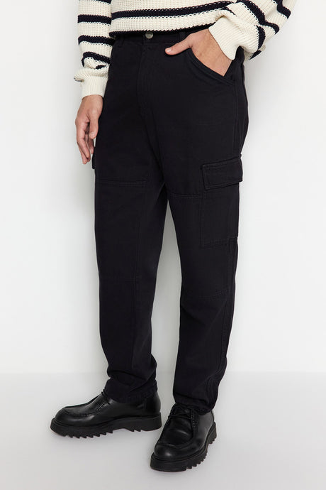 Men's Black Pocket Woven Cargo Pants Tmnaw24pl00020