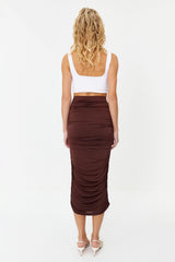 Brown Ruffle Body-fitting Lined Maxi Flexible Knit Skirt Twoss24et00028