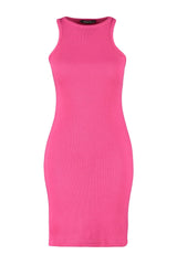 Orange Ribbed Bodycone/body Fit Halter Collar Flexible Mini Knitted Pencil Dress Twoss23el00303