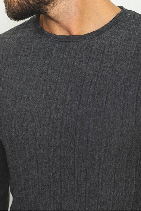 Textured Anthracite Color Slim Fit Crew Neck Long Sleeve Men's T-shirt 36769.22k