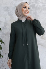 Hidden Patched Abaya With Lace-up Collar - Black Ms00tp00054