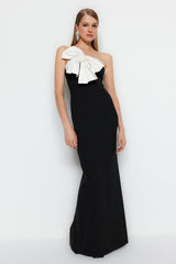 Black And White Lined Woven Long Night Evening Dress Tprss23ae00065