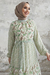 Nessa Floral Belted Chiffon Dress - Green Ms00ant2278