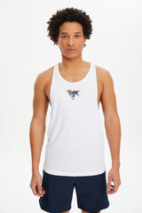 Men's White Thin Airborne Fabric Sleeveless Printed Zero Sleeve Weightlifting Sports Casual Athlete