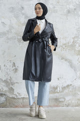 Darina Belted Leather Trench - Black Ms00or8120