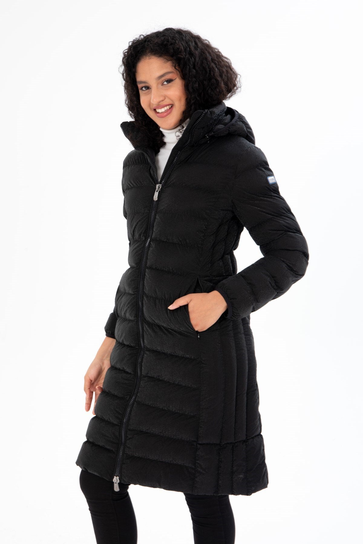 Women's Long Neck Detachable Hooded Padded Inflatable Coat 8664 Gfx8664