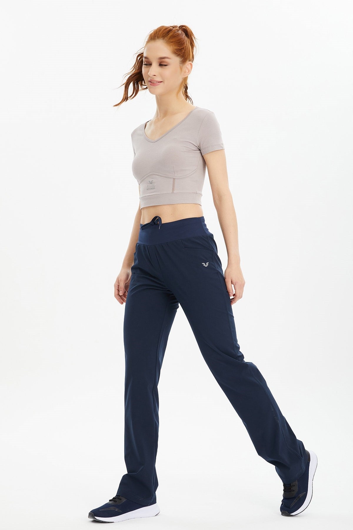 Women's Navy Blue High Waist Thin Woven Fabric Pockets Casual And Sports Outdoor Pants Tracksuit Pan