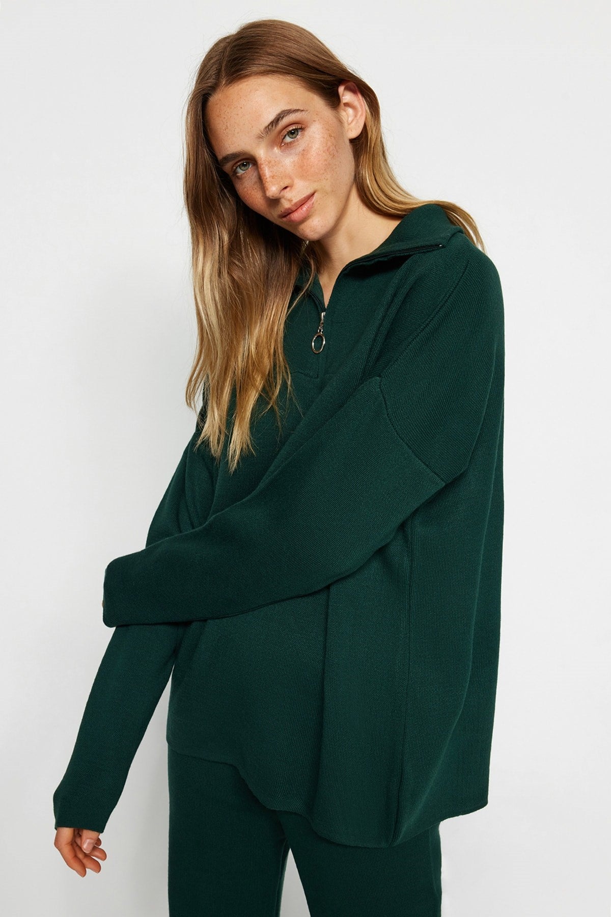 Emerald Green Wide Pattern Knitwear Bottom-top Suit Twoaw24au00026