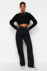 Black Pocket Detailed High Waist Wide Leg Jeans Twoaw22je0595