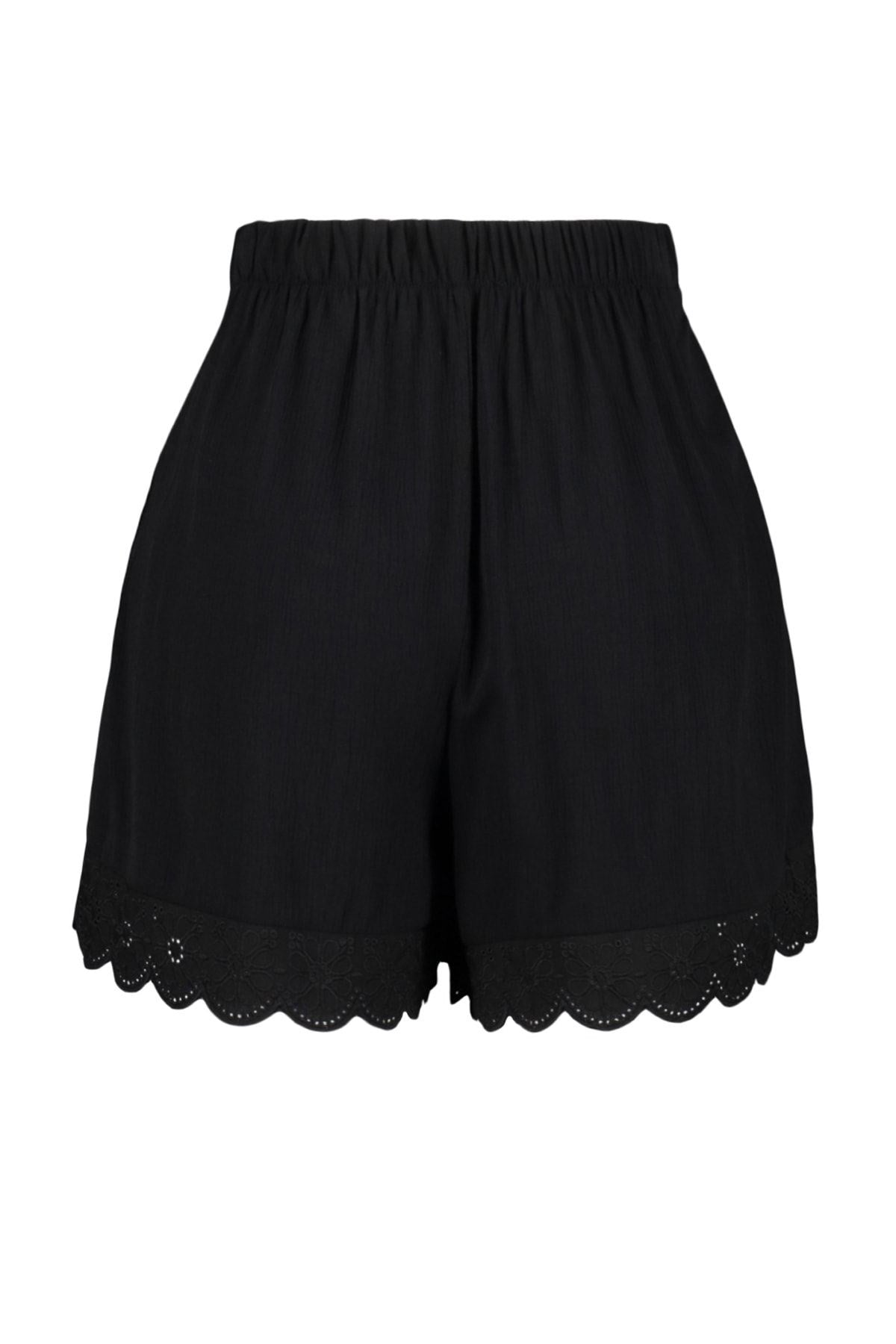 Black Woven Embroidered Detailed Shorts & Bermuda Tbess23sr00039