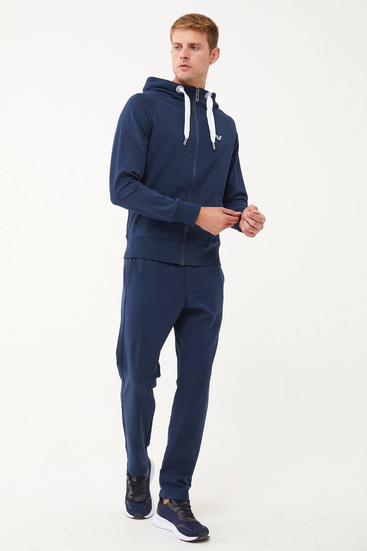 Men's Navy Organic Cotton Pocket Zipper Hooded Casual And Sports Tracksuit Top 0802 Tb23my06s0802-1