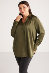 Alainabb Women's Plus Size Lycra Satin Look Cuff Wide Cut Shirt Alainabb01112023