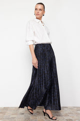 Black Pleated Maxi Knitted Skirt Twoss24et00041