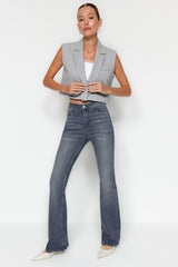 Grey High Waist Flare Jeans Twoaw24je00143