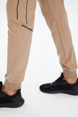 Men's Beige Woven Ribbed Leg Straight Zipper Pocket Sport&casual Sweatpants 0787 Tb23ml05s0787-1