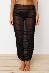 Black Body Fitting Maxi Knitted Draped Mesh Skirt Tbess24et00014