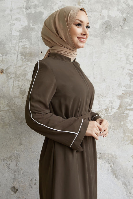 Salvia Wavy Sleeve Patterned Abaya - Brown Ms00tz74538