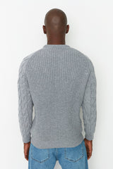 Grey Mens Men Regular Fit Crew Neck Hair Weave Detailed Knitwear Sweater Tmnaw22kz2059