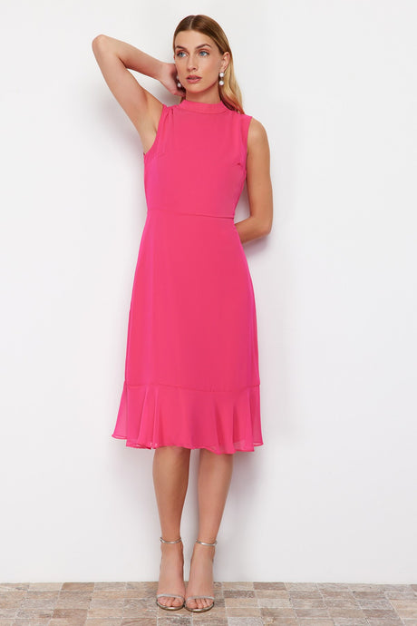 Fuchsia A Cut Skirt Frilled Midi Woven Dress Twoss24el00719