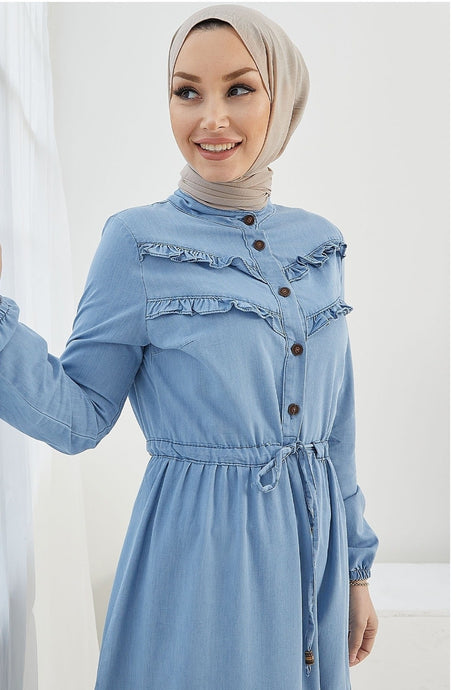 Fellen Ruffle Detailed Denim Burkini Dress - Light Blue Ms00or3823