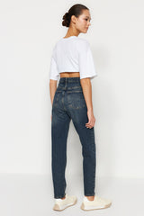 Blue High Waist Slim Mom Jeans Twoss24je00028