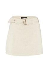 Beige Belted Mini Woven Skirt Tbess21et0124