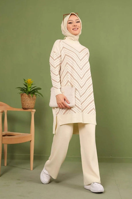 Silvery Knitwear Tunic Trousers Suit - Black Mq2320