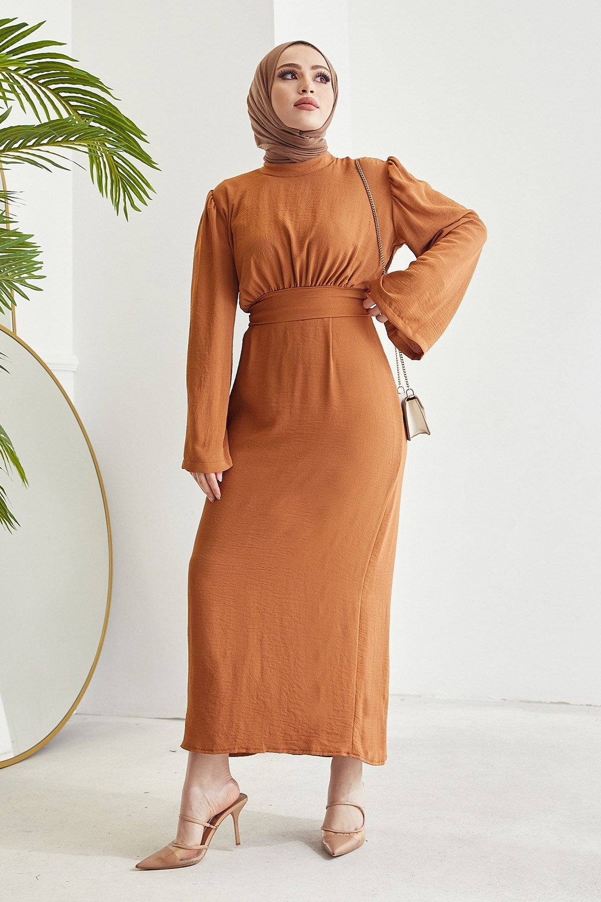 Rina Self Belted Ayrobin Dress - Brown Ms00in10902