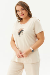 Women's Cream Plus Size Cotton Printed Short Sleeve Sport&casual T-shirt 0281 Tb22wl07s0281-1