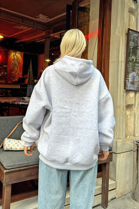 Black Oversized Hoodie Kangaroo Pocket Inner Polar Women Sweatshirt 23752