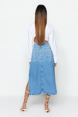 Light Blue Slit High Waist Maxi Denim Skirt Twoss23et00109