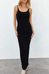 Black Strappy Maxi Knitted Dress Tedaw24el00001