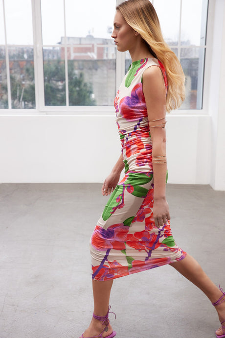 Limited Edition Multicolor Flower Printed Knitted Maxi Flexible Pencil Dress Twoss24el00563