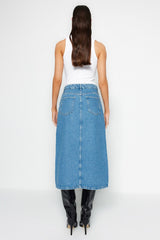 Blue Slit Midi Denim Skirt Twoaw24et00086