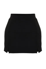 Black Slit Flexible Mini Skirt Twoss24et00212