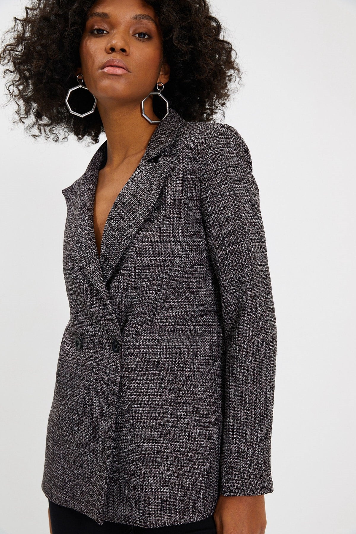 Anthracite Regular Lined Buttoned Woven Blazer Jacket Twoaw22ce0667