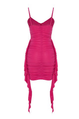 Fuchsia Body Sitting Knitted Draped Dress Tprss24el00014