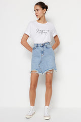 Light Blue Ripped Denim Skirt Twoss23et00287